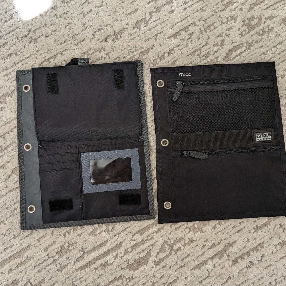 Vtg Rugged Outback 3 Ring Binder, zip pouches w covered id, Mead 5 Star Pockets